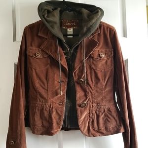 NORI Brown Corduroy Jacket w/ Green Hooded Vest - Size M